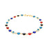 Introducing the Multicolor Evil Eye Charm Bracelet in Light Blue, Red, Dark Blue, Black, and White—a symbol of spiritual protection. This elegant piece features alternating evil eye beads linked by a 14k gold-filled chain with a secure lobster clasp closure.